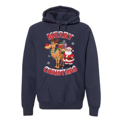 Festive Xmas Santa On Marry Christmas Camel Premium Hoodie