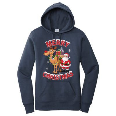 Festive Xmas Santa On Marry Christmas Camel Women's Pullover Hoodie