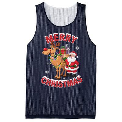 Festive Xmas Santa On Marry Christmas Camel Mesh Reversible Basketball Jersey Tank