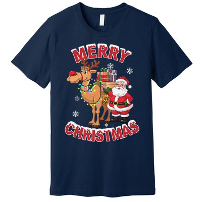 Festive Xmas Santa On Marry Christmas Camel Premium T-Shirt