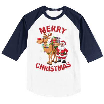 Festive Xmas Santa On Marry Christmas Camel Baseball Sleeve Shirt