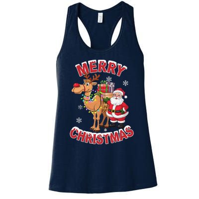 Festive Xmas Santa On Marry Christmas Camel Women's Racerback Tank