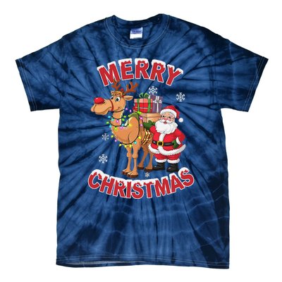 Festive Xmas Santa On Marry Christmas Camel Tie-Dye T-Shirt