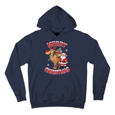 Festive Xmas Santa On Marry Christmas Camel Tall Hoodie