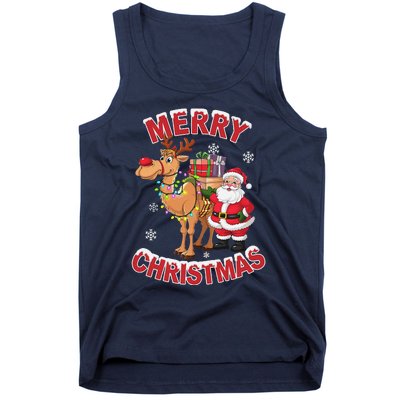 Festive Xmas Santa On Marry Christmas Camel Tank Top