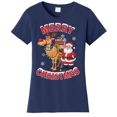 Festive Xmas Santa On Marry Christmas Camel Women's T-Shirt