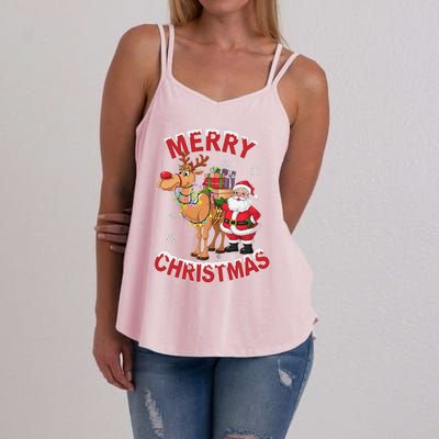 Festive Xmas Santa On Marry Christmas Camel Women's Strappy Tank