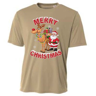 Festive Xmas Santa On Marry Christmas Camel Cooling Performance Crew T-Shirt