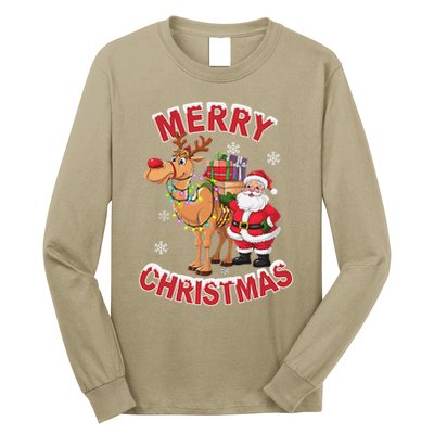 Festive Xmas Santa On Marry Christmas Camel Long Sleeve Shirt