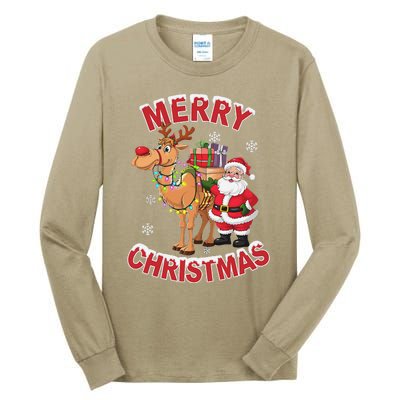 Festive Xmas Santa On Marry Christmas Camel Tall Long Sleeve T-Shirt