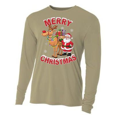 Festive Xmas Santa On Marry Christmas Camel Cooling Performance Long Sleeve Crew