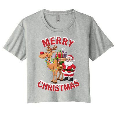 Festive Xmas Santa On Marry Christmas Camel Women's Crop Top Tee