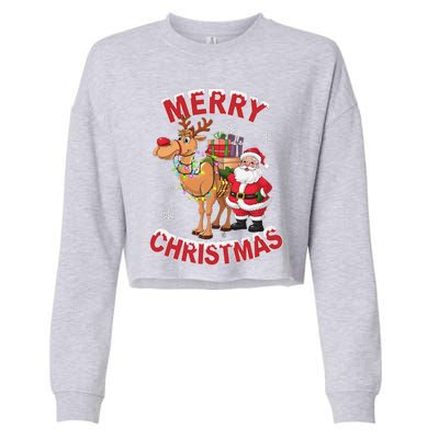 Festive Xmas Santa On Marry Christmas Camel Cropped Pullover Crew