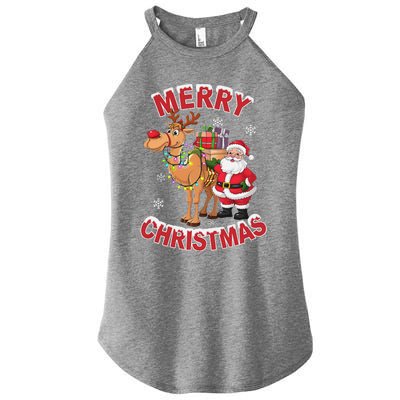 Festive Xmas Santa On Marry Christmas Camel Women's Perfect Tri Rocker Tank