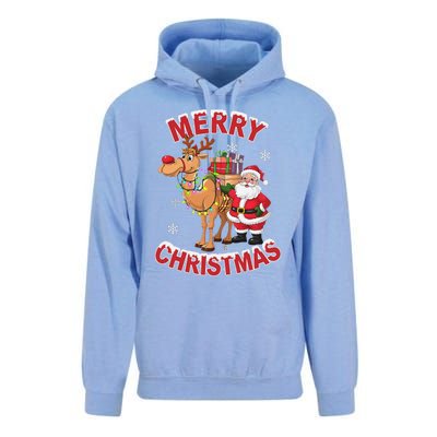 Festive Xmas Santa On Marry Christmas Camel Unisex Surf Hoodie