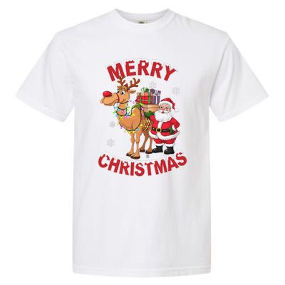 Festive Xmas Santa On Marry Christmas Camel Garment-Dyed Heavyweight T-Shirt