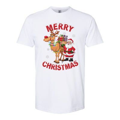 Festive Xmas Santa On Marry Christmas Camel Softstyle CVC T-Shirt