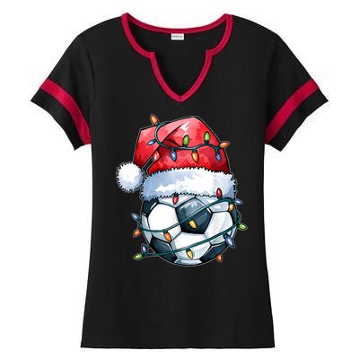 Funny Xmas Santa Sports For Boy Christmas Soccer Player Gift Ladies Halftime Notch Neck Tee