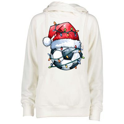 Funny Xmas Santa Sports For Boy Christmas Soccer Player Gift Womens Funnel Neck Pullover Hood