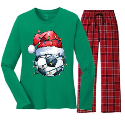 Funny Xmas Santa Sports For Boy Christmas Soccer Player Gift Women's Long Sleeve Flannel Pajama Set 