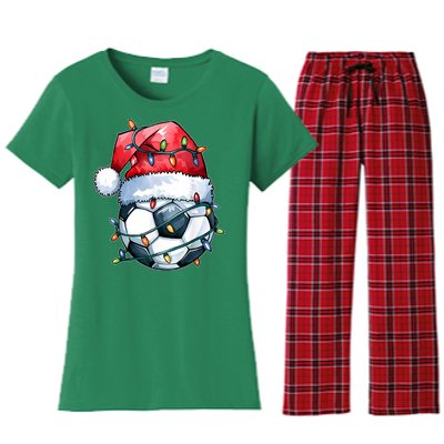 Funny Xmas Santa Sports For Boy Christmas Soccer Player Gift Women's Flannel Pajama Set