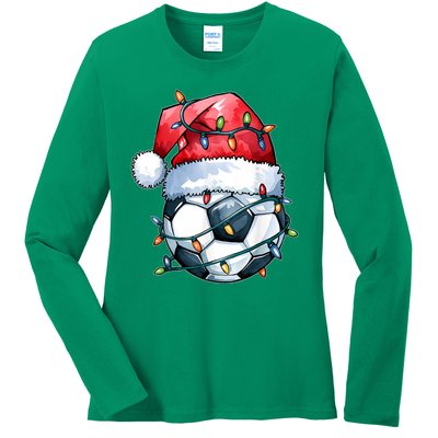 Funny Xmas Santa Sports For Boy Christmas Soccer Player Gift Ladies Long Sleeve Shirt