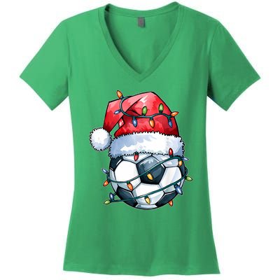 Funny Xmas Santa Sports For Boy Christmas Soccer Player Gift Women's V-Neck T-Shirt