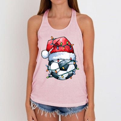 Funny Xmas Santa Sports For Boy Christmas Soccer Player Gift Women's Knotted Racerback Tank