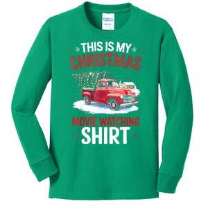 Funny Xmas This Is My Christmas Movie Watching Red Truck 2024 Gift Kids Long Sleeve Shirt