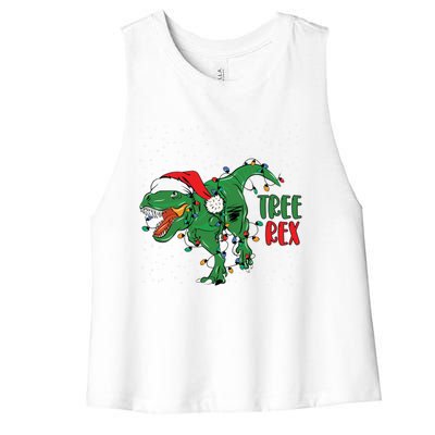 Funny Xmas Tree Rex Merry Christmas Humor Gift Women's Racerback Cropped Tank