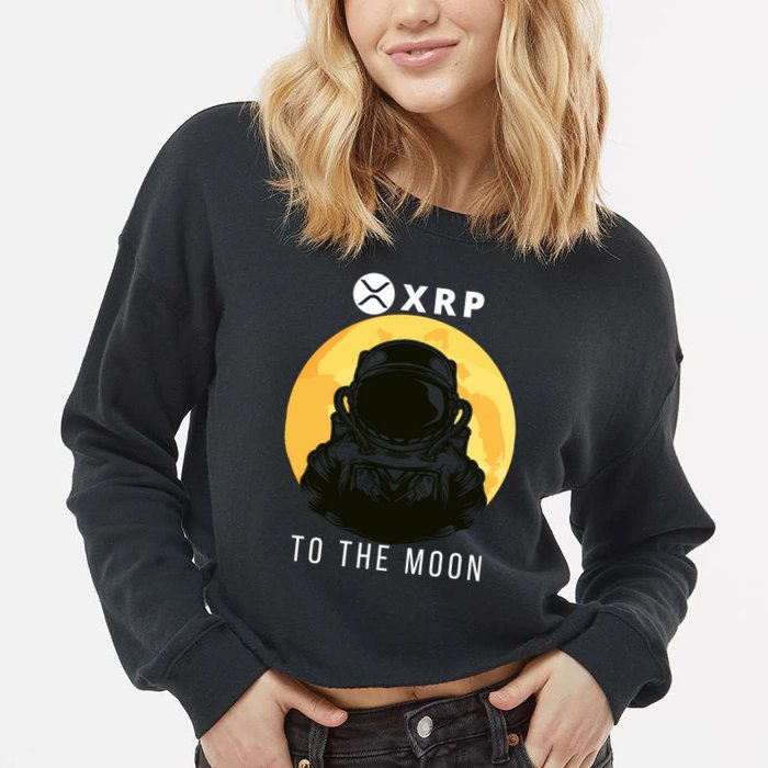 Funny XRP To The Moon Cryptocurrency Ripple Gift XRP Blockchain Crypto Trader Cropped Pullover Crew