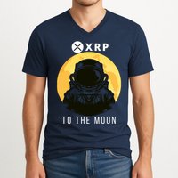 Funny XRP To The Moon Cryptocurrency Ripple Gift XRP Blockchain Crypto Trader V-Neck T-Shirt
