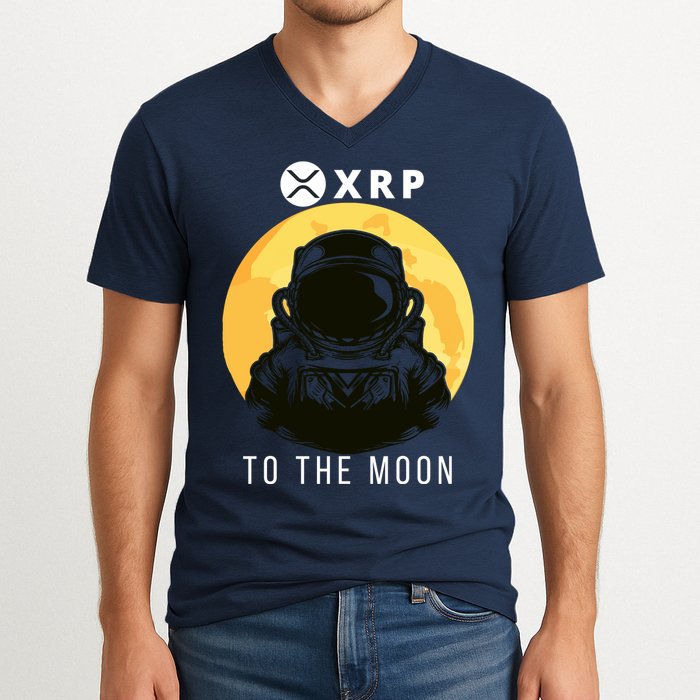 Funny XRP To The Moon Cryptocurrency Ripple Gift XRP Blockchain Crypto Trader V-Neck T-Shirt