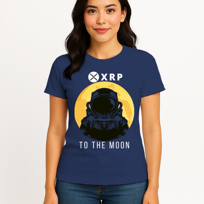 Funny XRP To The Moon Cryptocurrency Ripple Gift XRP Blockchain Crypto Trader Womens T-Shirt