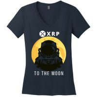 Funny XRP To The Moon Cryptocurrency Ripple Gift XRP Blockchain Crypto Trader Women's V-Neck T-Shirt
