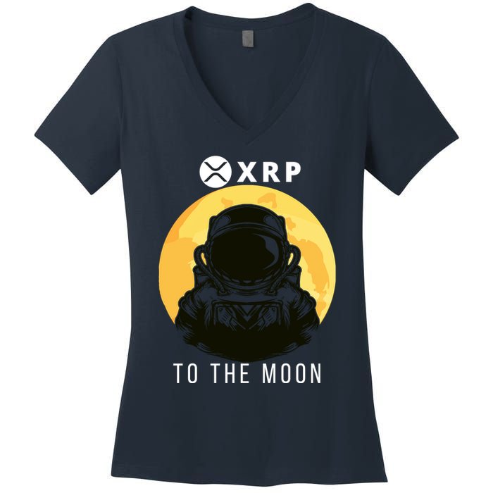 Funny XRP To The Moon Cryptocurrency Ripple Gift XRP Blockchain Crypto Trader Women's V-Neck T-Shirt
