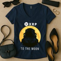 Funny XRP To The Moon Cryptocurrency Ripple Gift XRP Blockchain Crypto Trader Women's V-Neck T-Shirt