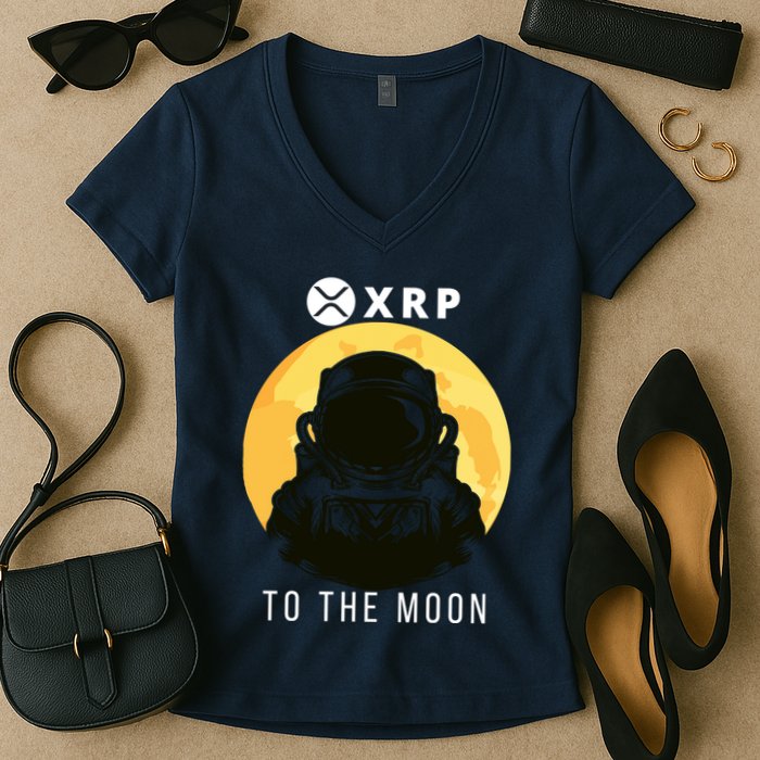 Funny XRP To The Moon Cryptocurrency Ripple Gift XRP Blockchain Crypto Trader Women's V-Neck T-Shirt