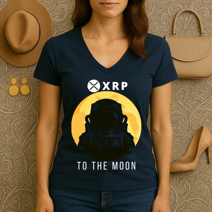 Funny XRP To The Moon Cryptocurrency Ripple Gift XRP Blockchain Crypto Trader Women's V-Neck T-Shirt