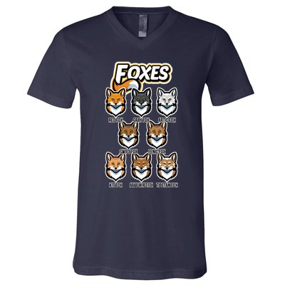 Foxes Of The World Fox Types V-Neck T-Shirt