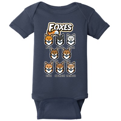 Foxes Of The World Fox Types Baby Bodysuit