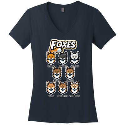 Foxes Of The World Fox Types Women's V-Neck T-Shirt
