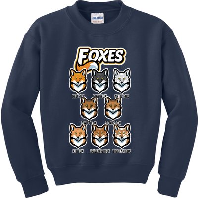 Foxes Of The World Fox Types Kids Sweatshirt