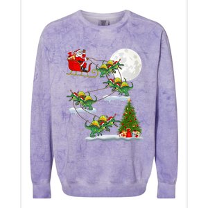 Funny Xmas Tree Santa Riding Spinosaurus Dinosaur Christmas Colorblast Crewneck Sweatshirt