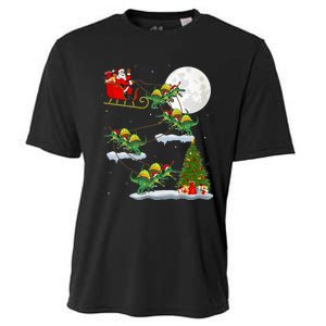 Funny Xmas Tree Santa Riding Spinosaurus Dinosaur Christmas Cooling Performance Crew T-Shirt