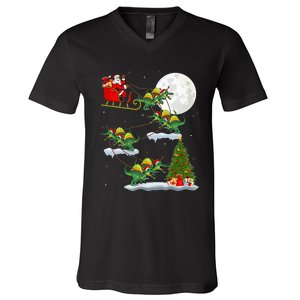 Funny Xmas Tree Santa Riding Spinosaurus Dinosaur Christmas V-Neck T-Shirt