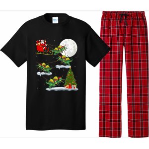 Funny Xmas Tree Santa Riding Spinosaurus Dinosaur Christmas Pajama Set