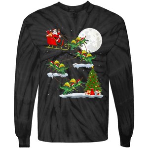 Funny Xmas Tree Santa Riding Spinosaurus Dinosaur Christmas Tie-Dye Long Sleeve Shirt