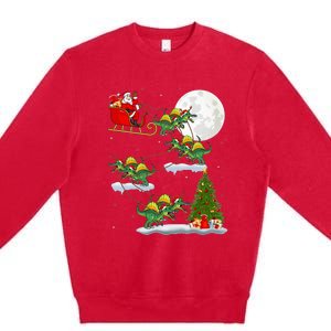 Funny Xmas Tree Santa Riding Spinosaurus Dinosaur Christmas Premium Crewneck Sweatshirt