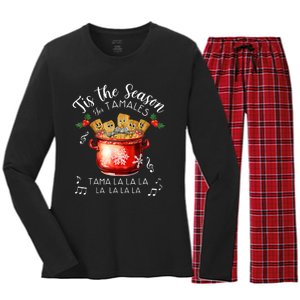 Funny Xmas Tis The Season For Tamales Christmas Mexican Food Women's Long Sleeve Flannel Pajama Set 